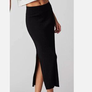 Free People Golden Hour Midi Slit Hem Skirt in Black MSRP $60